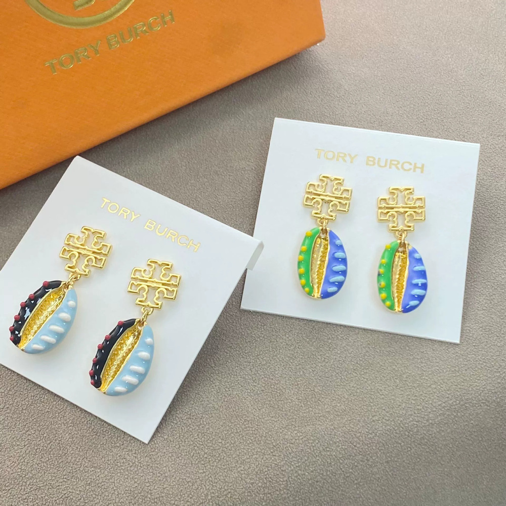 Tory Burch Trendy Enamel Shell Hollow Cross Drop Earrings